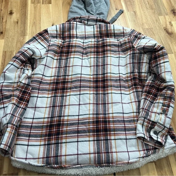 Natural Reflections Plaid Sherpa Lined Hooded Jacket Shacket L/G - Picture 8 of 10